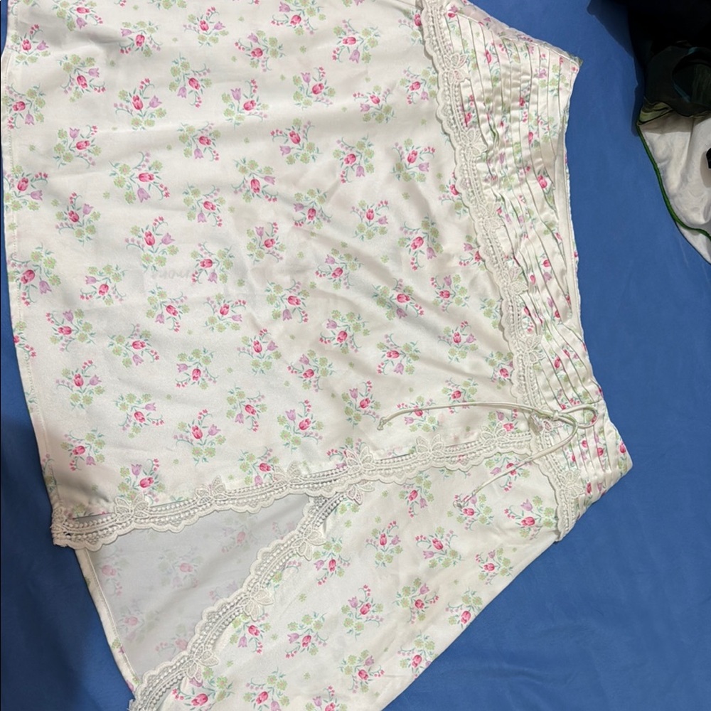 For Love And Lemons Floral Cream and Pink Mini Skirt
